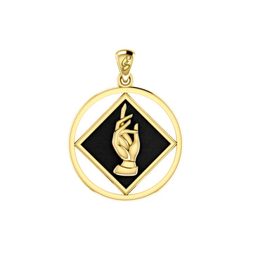 NA Recovery Symbol with Christogram Solid Gold Pendant with Black Enamel GPD6385